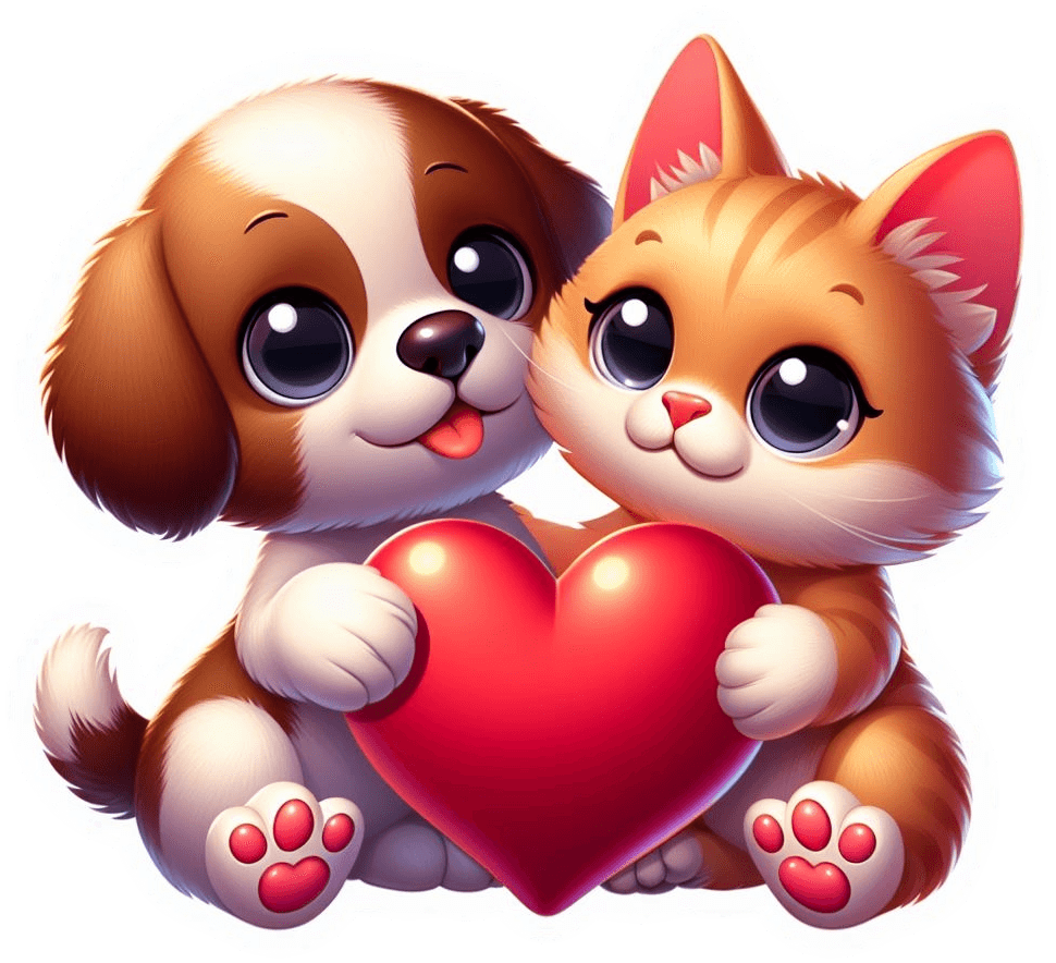 Puppy And Kitten Heartwarming Valentine's Sticker 