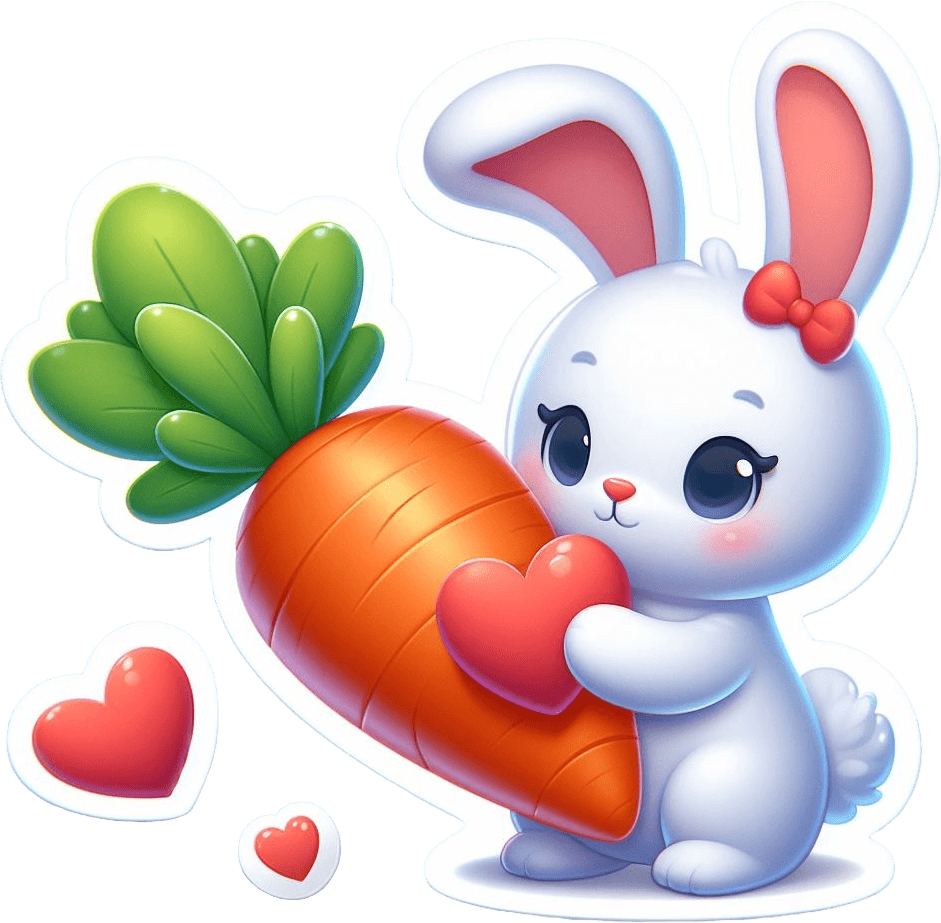 Adorable Bunny Holding Carrot And Hearts Sticker 