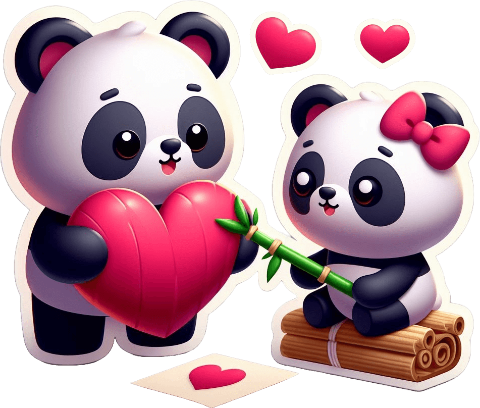 Panda Love With Heart Valentine's Day Sticker 