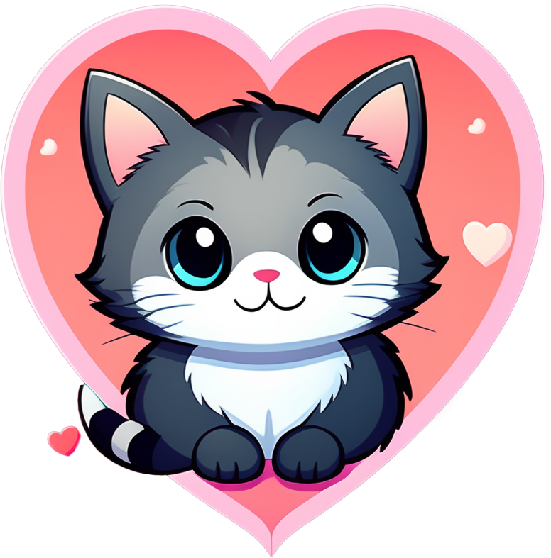 Adorable Grey Cartoon Cat Sticker - Heartfelt Valentine's Delight 