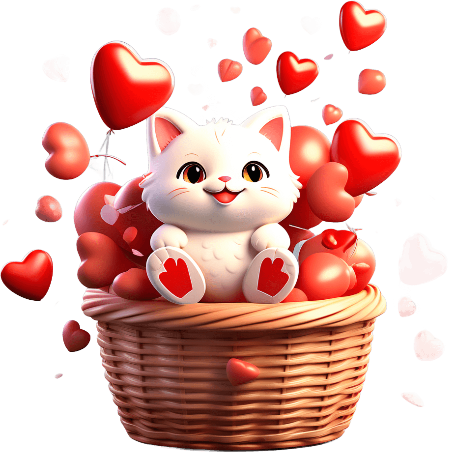 Joyful Kitty In Heart Balloon Basket Sticker - Celebrate Love And Affection 