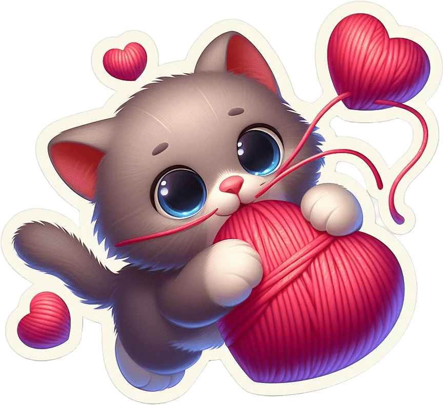 Kitten's Yarn Heart Valentine's Day Sticker 