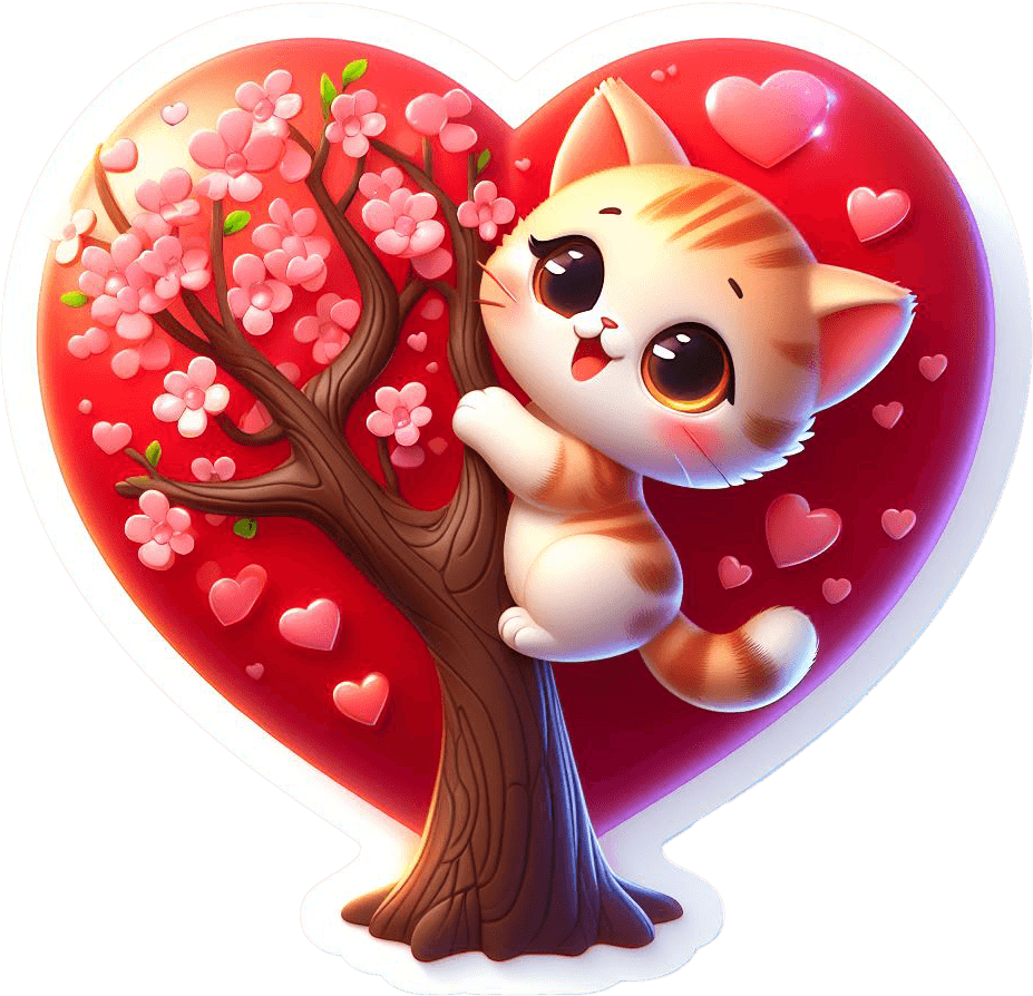 Playful Kitten On Blossom Tree Valentine's Sticker 