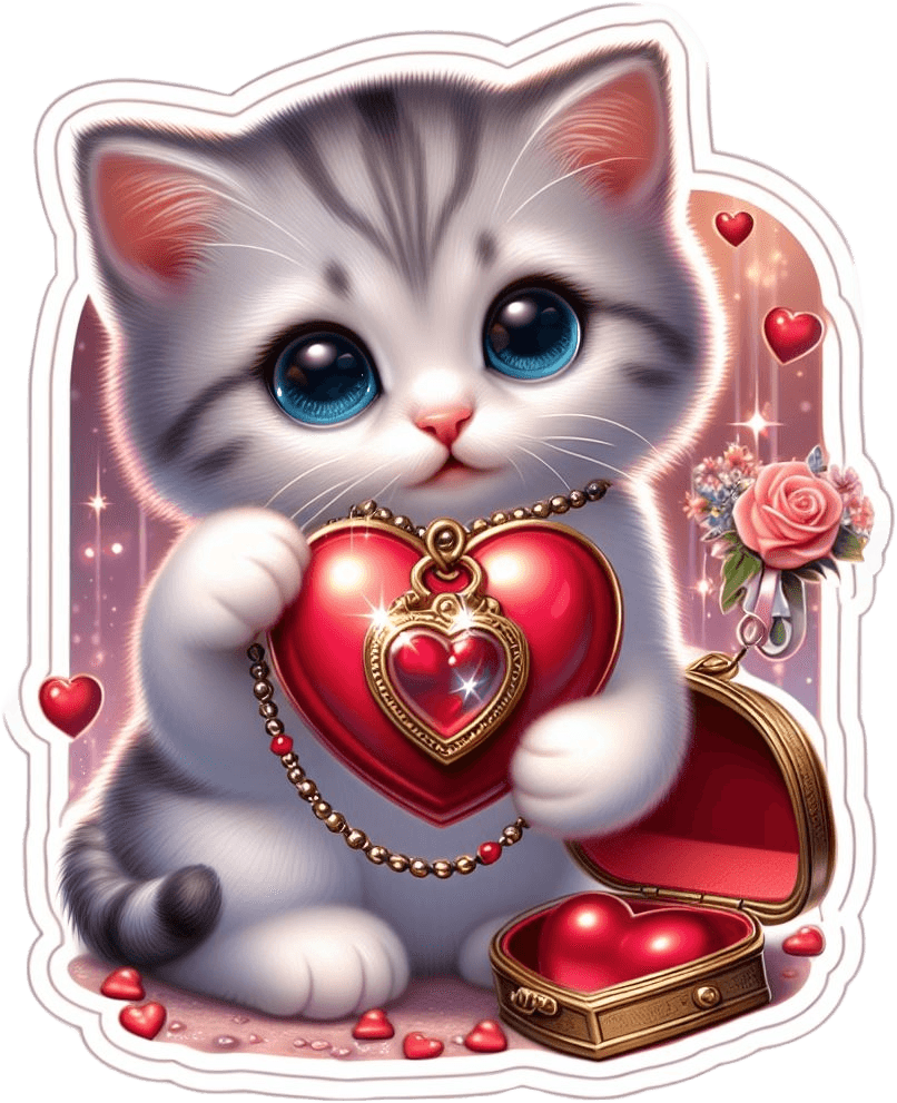 Precious Kitten With Heart Locket Valentine's Day Sticker 
