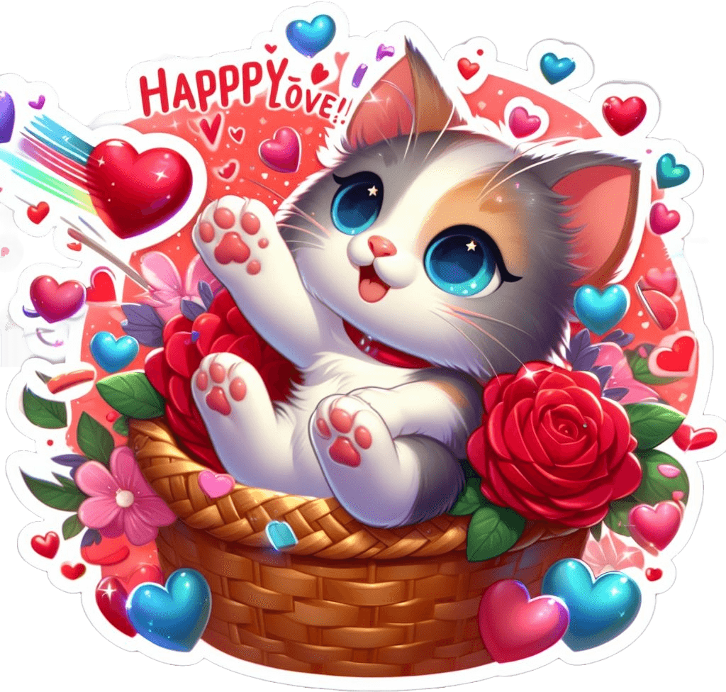 Basketful Of Love Kitten Valentine's Day Sticker 