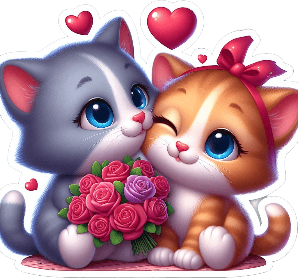 Loving Kittens With Roses Valentine's Day Sticker 