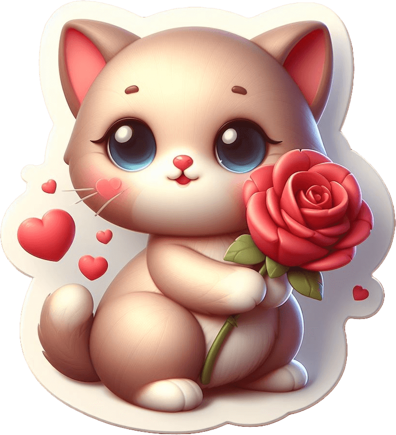 Kitten's Rose Gift Valentine's Day Sticker 