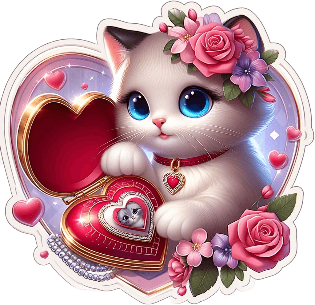 Floral Kitten Love Valentine's Day Sticker 