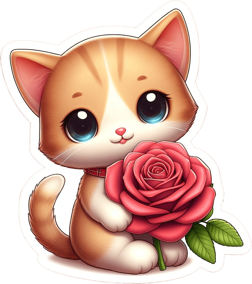 Kitten With Rose Valentine's Day Sticker 
