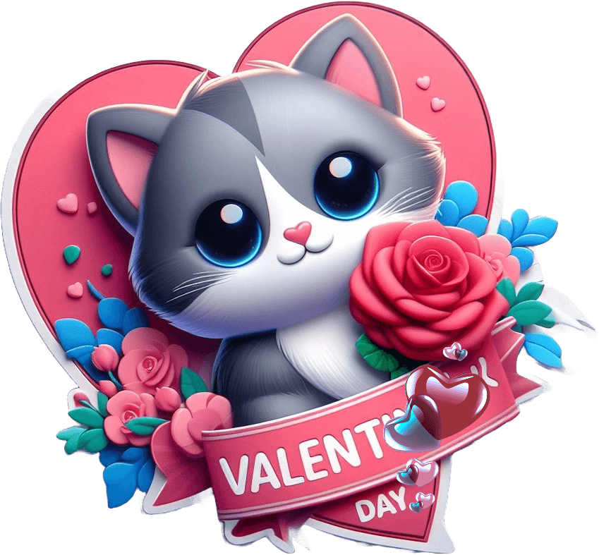 Grey Kitten With Rose Valentine's Day Sticker 