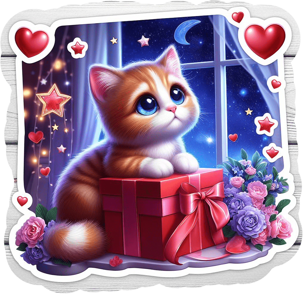 Kitten With Valentine's Gift And Roses Sticker 