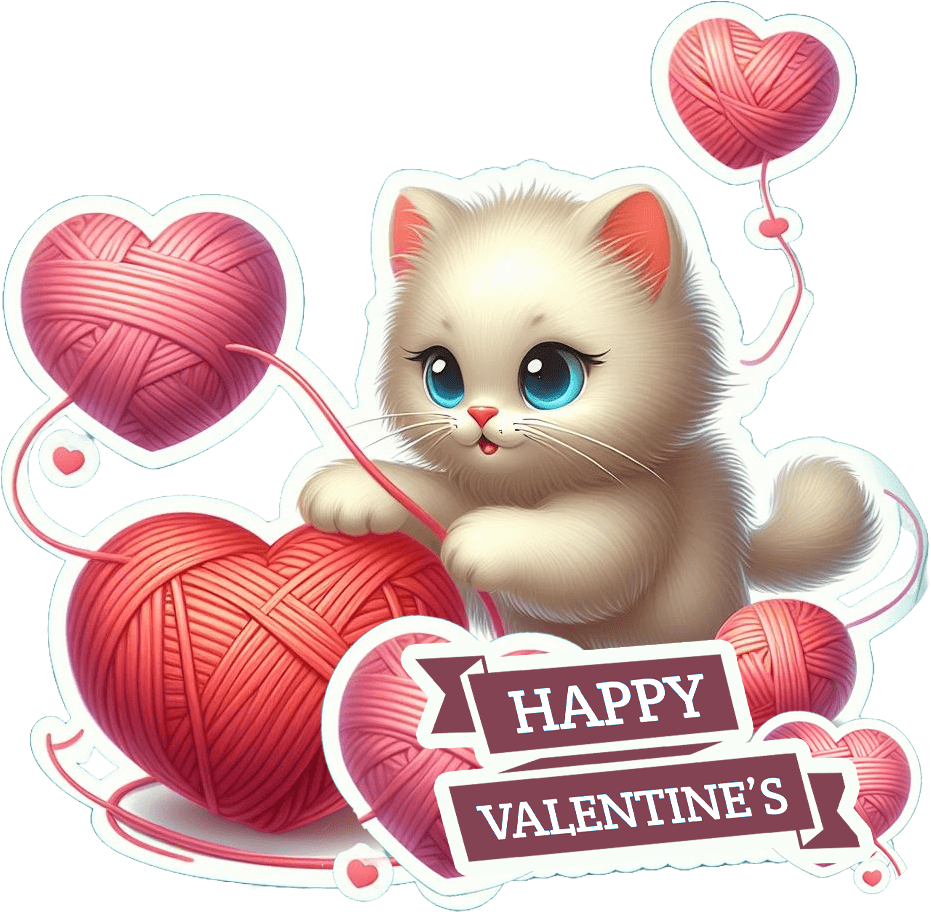Kitten With Heart-shaped Yarn Valentine's Day Sticker 
