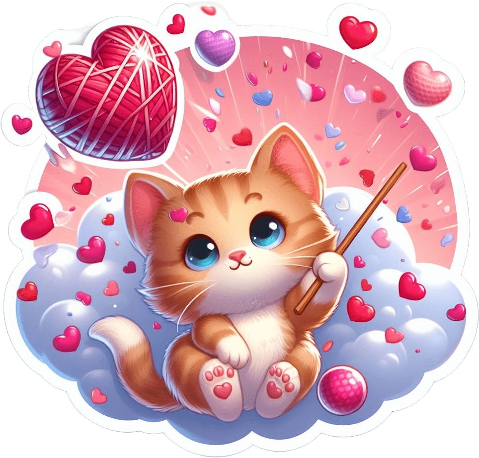 Kitten's Heart Yarn Valentine's Day Sticker 
