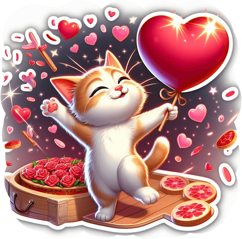 Joyful Kitten With Heart Balloon Valentine's Sticker 