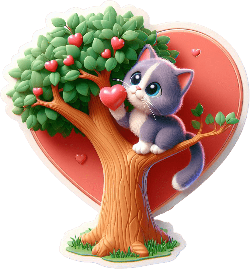 Kitten And Heart-tree Valentine's Day Sticker 