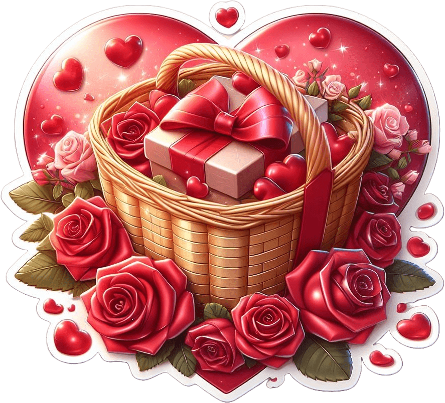 Passionate Rose Heart Valentine's Day Gift Basket Sticker 