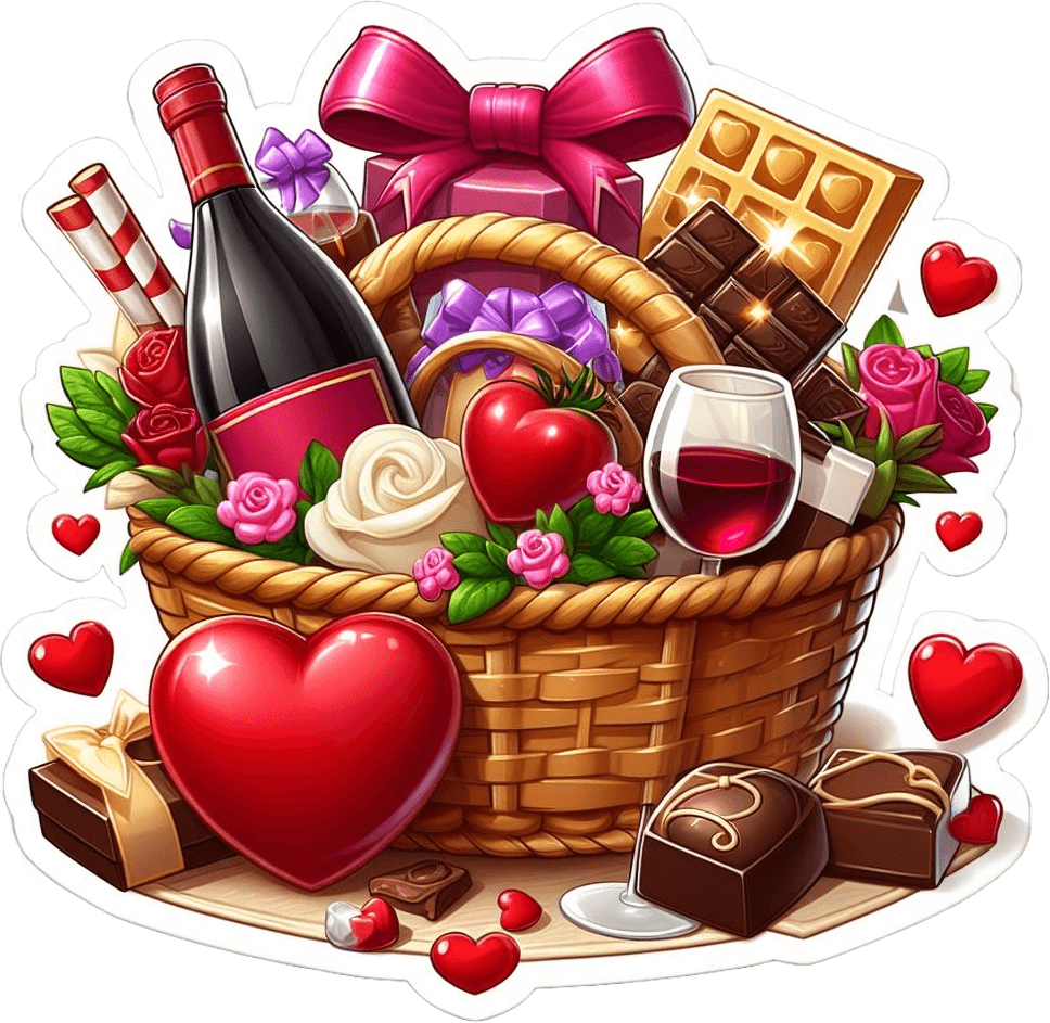 Vintage Vino Valentine's Day Gift Basket Sticker 