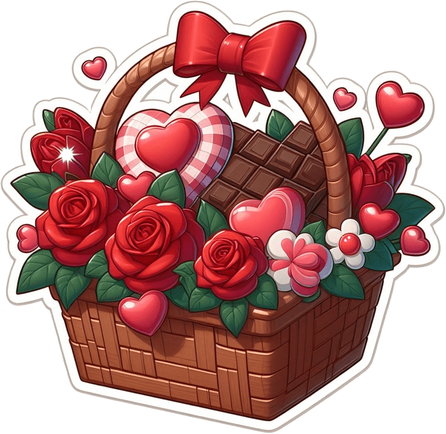 Roses And Hearts Valentine's Day Gift Basket Sticker 