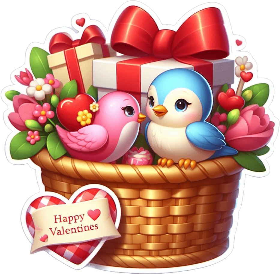 Lovebirds Delight Valentine's Day Gift Basket Sticker 