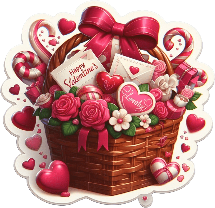 Candy Cane Hearts Valentine's Day Gift Basket Sticker 