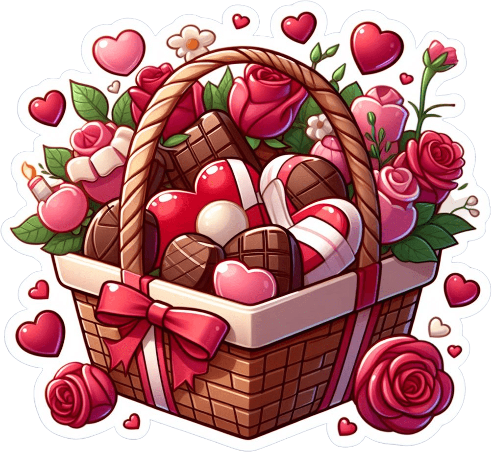 Candy Hearts And Roses Valentine's Day Gift Basket Sticker 