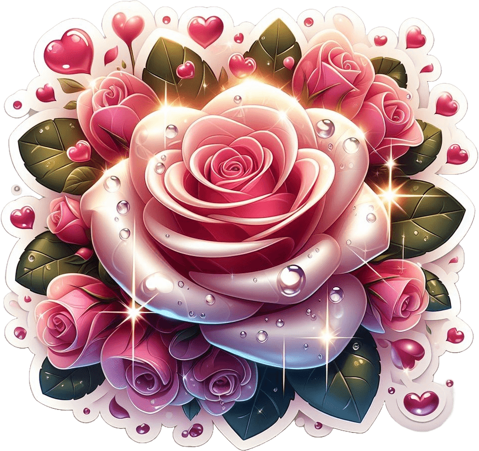 Sparkling Pink Rose Heart Sticker For Valentine's Day 