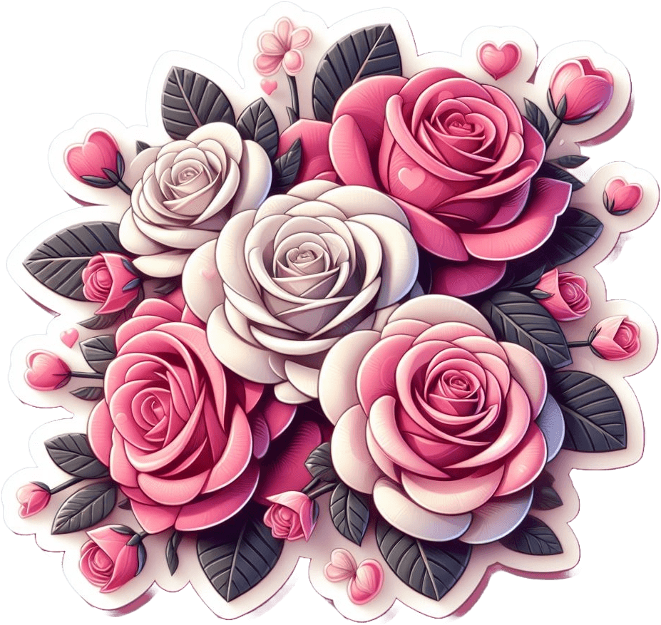 Soft Pink Roses Heart Sticker For Sweet Valentine's Wishes 