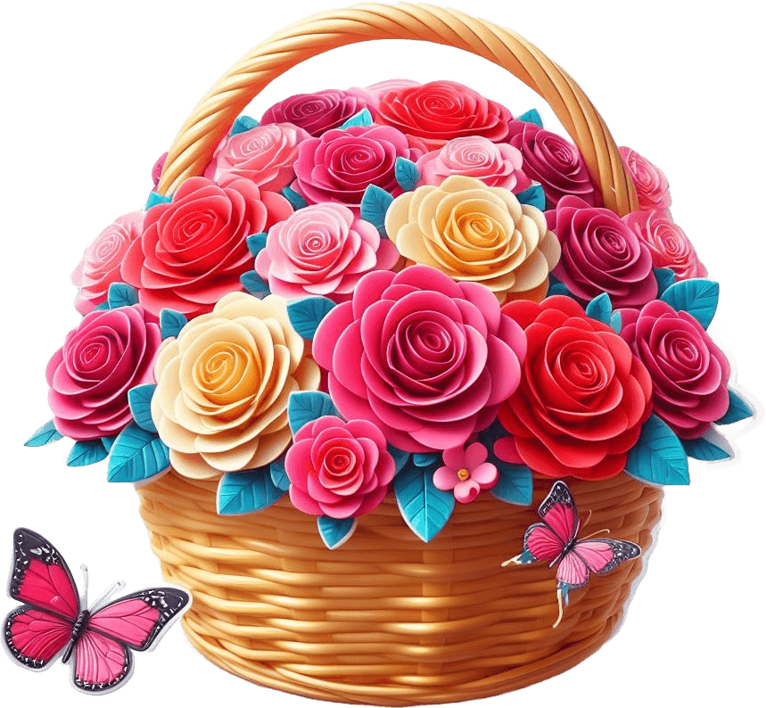 Butterflies And Roses Basket Sticker For Valentine's Day 