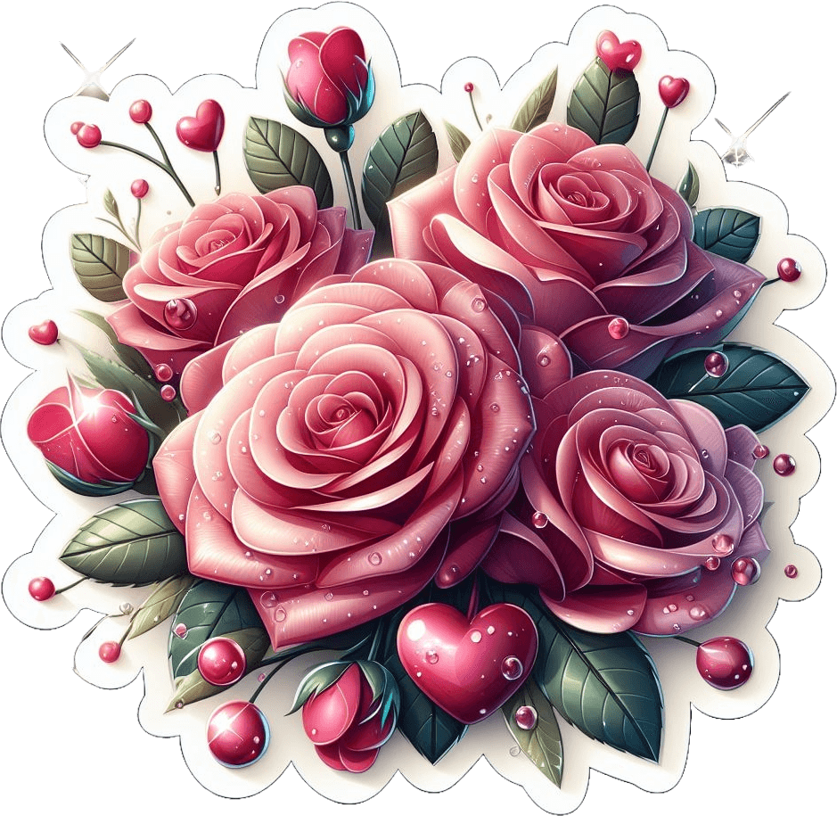 Dew-kissed Roses And Hearts Sticker For Valentine's Day 