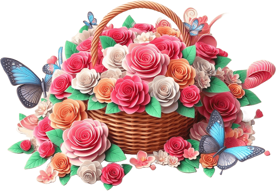 Valentine's Day Basket With Roses And Butterflies Sticker 
