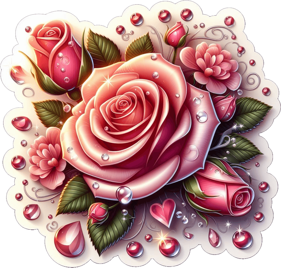 Dewy Rose And Hearts Valentine's Day Sticker 
