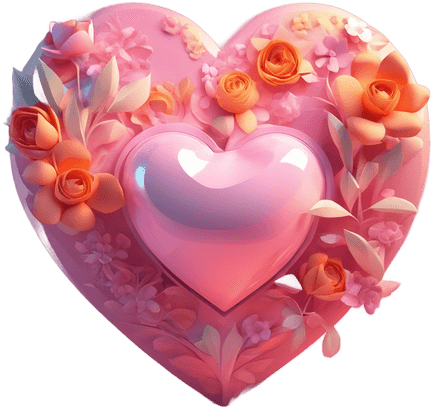 Pink Floral Heart Illustration - Blossoming Affection 