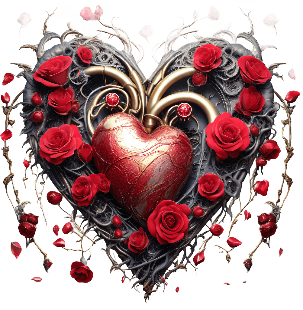 Gothic Love Heart With Roses Illustration - Mystical Valentine's Art 