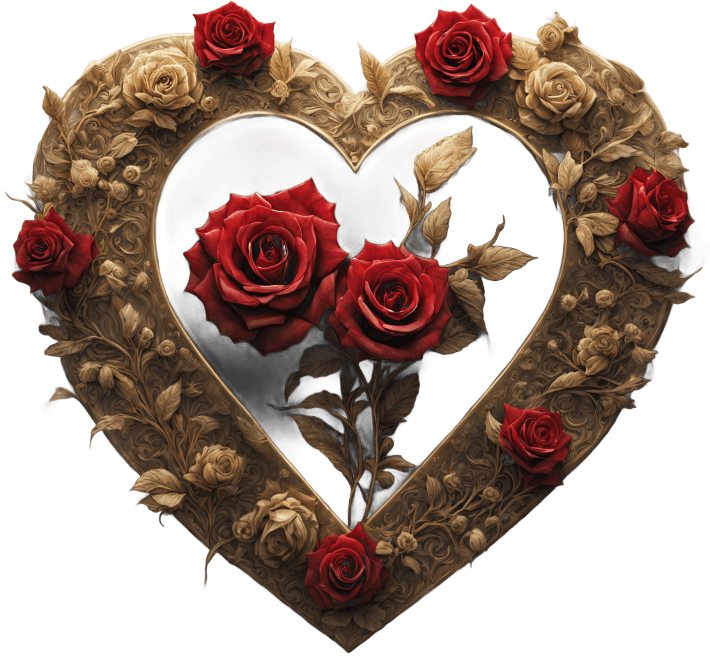 Baroque Heart With Red Roses Illustration - Eternal Love Symbol 