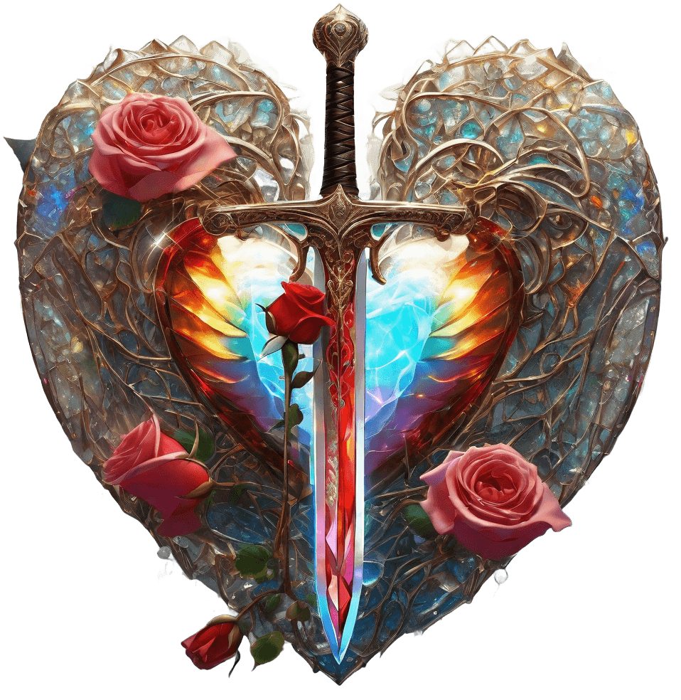 Stained Glass Heart And Sword Illustration - Symbolic Love And Strength 