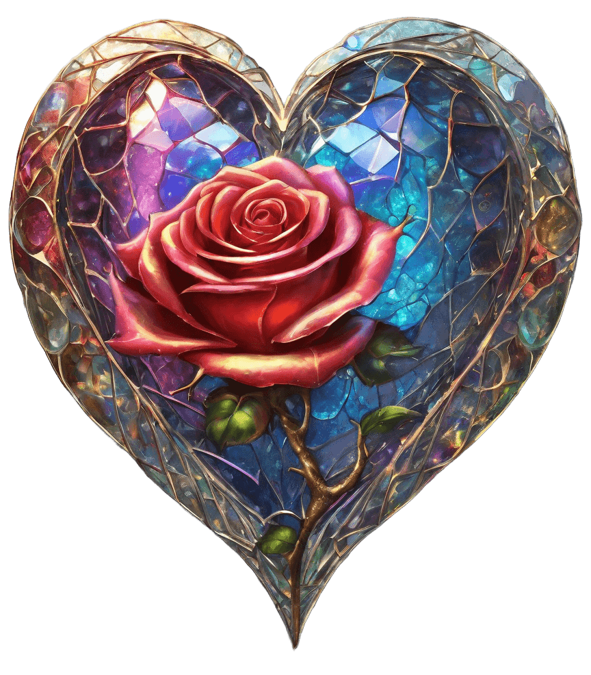 Stained Glass Heart With Rose Illustration - Enchanting Valentine's Art 