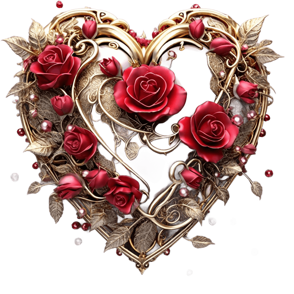 Baroque Heart With Roses Illustration - Luxurious Love Emblem 