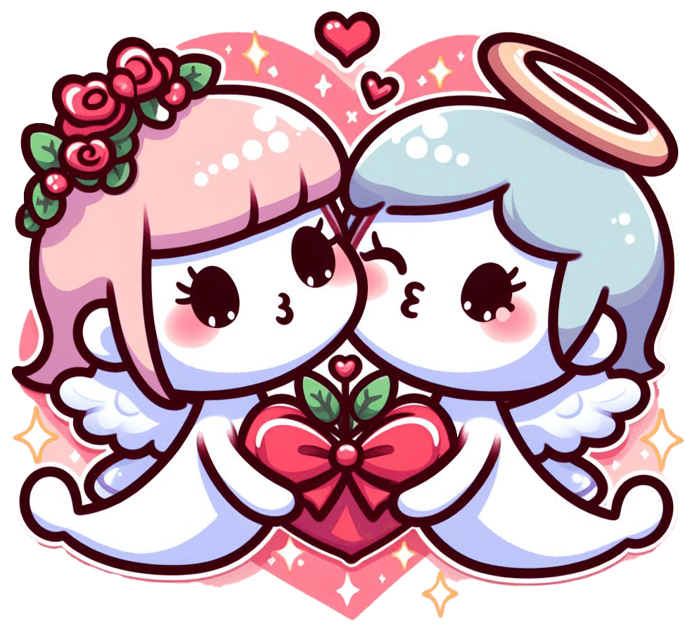 Angel And Cupid Cartoon Sticker - Heartwarming Valentine's Day Decal 