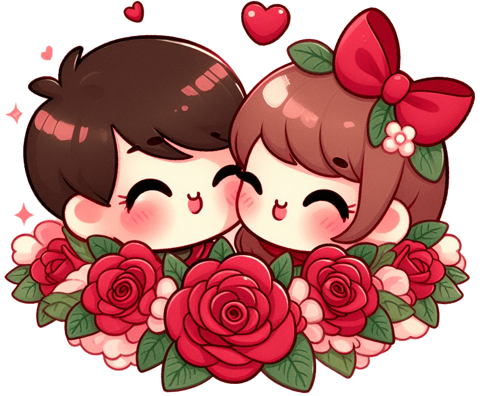 Sweet Cartoon Couple With Roses Sticker - Valentine's Day Romance 
