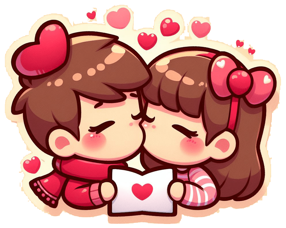 Cartoon Couple Love Sticker - Valentine's Day Kiss And Heart 