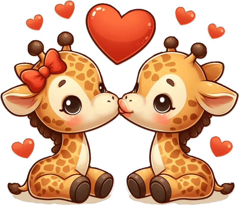 Adorable Cartoon Giraffe Couple Sticker With Heart - Perfect For Valentine's Day 