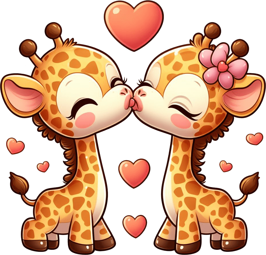 Kissing Giraffe Cartoon Sticker - Cute Valentine's Day Decal 