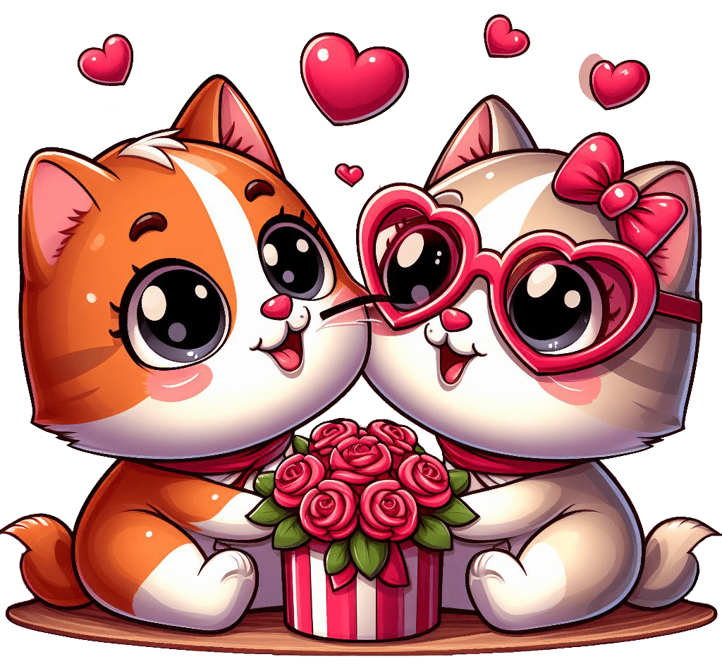 Adorable Cat Couple With Roses Sticker 