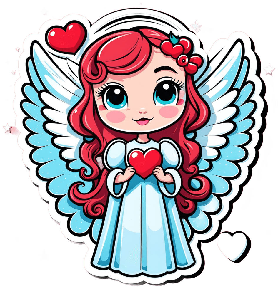 Cute Valentine's Day Girl Angel Sticker | Adorable Red Heart Design For Love And Joy 