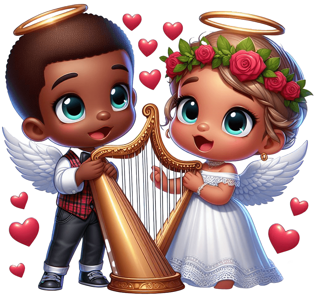 Harmony Of Love Angel Sticker - Valentine’s Day Musical Cherubs 