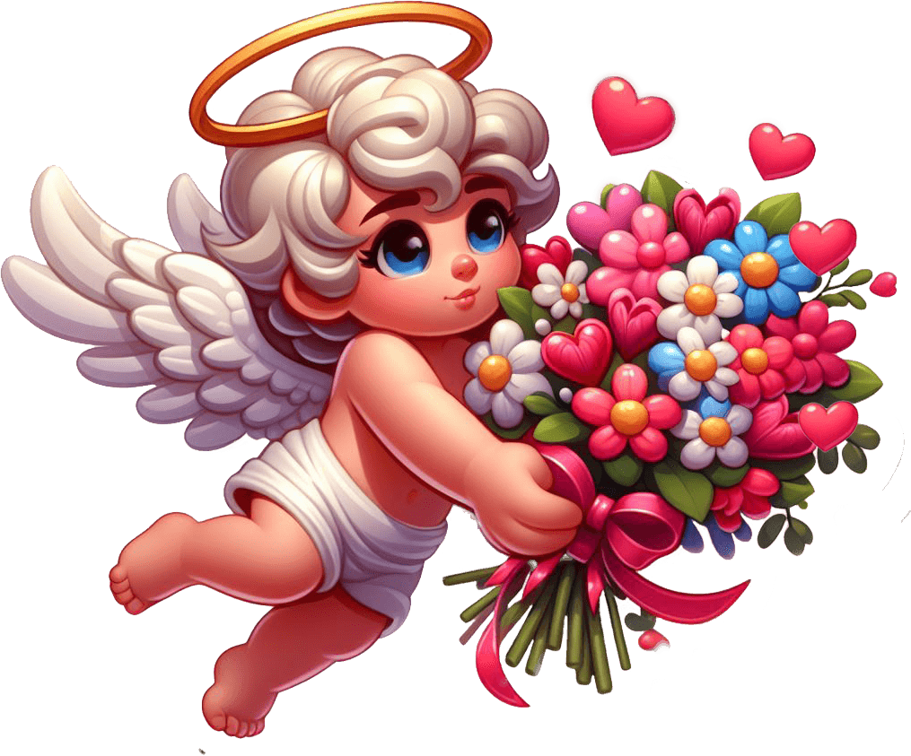 Cherubic Cupid With Floral Bouquet Sticker 