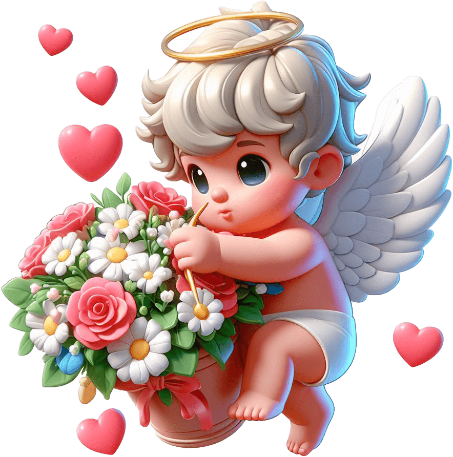 Flower Basket Cupid - Valentine's Day Sticker 