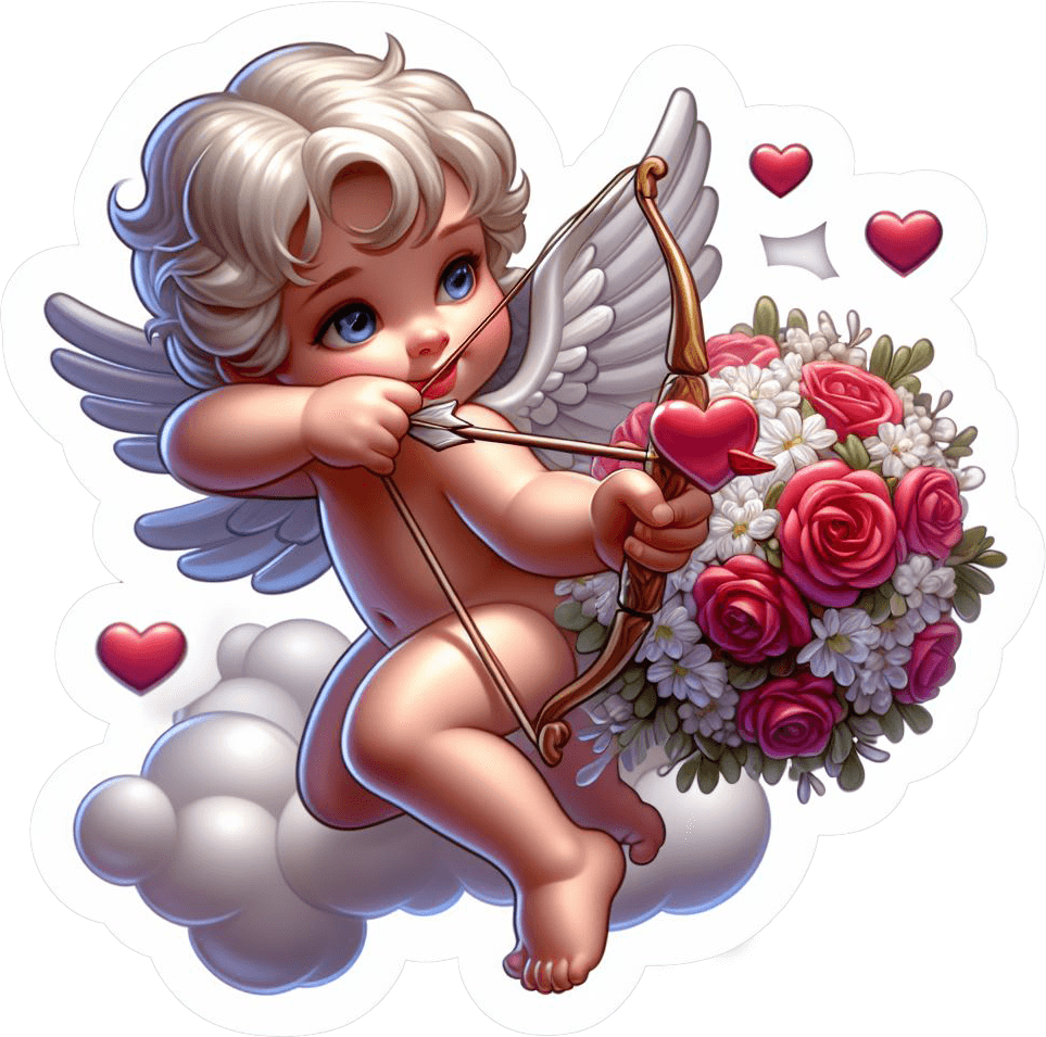 Rose Bouquet Cupid - Romantic Valentine's Sticker 