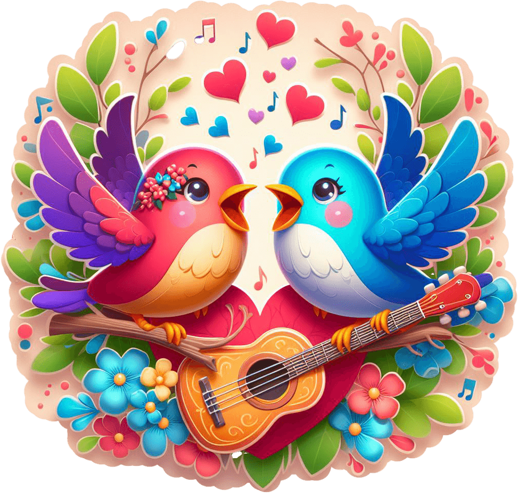 Heartfelt Serenade - Love Birds With Guitar Valentine's Sticker 