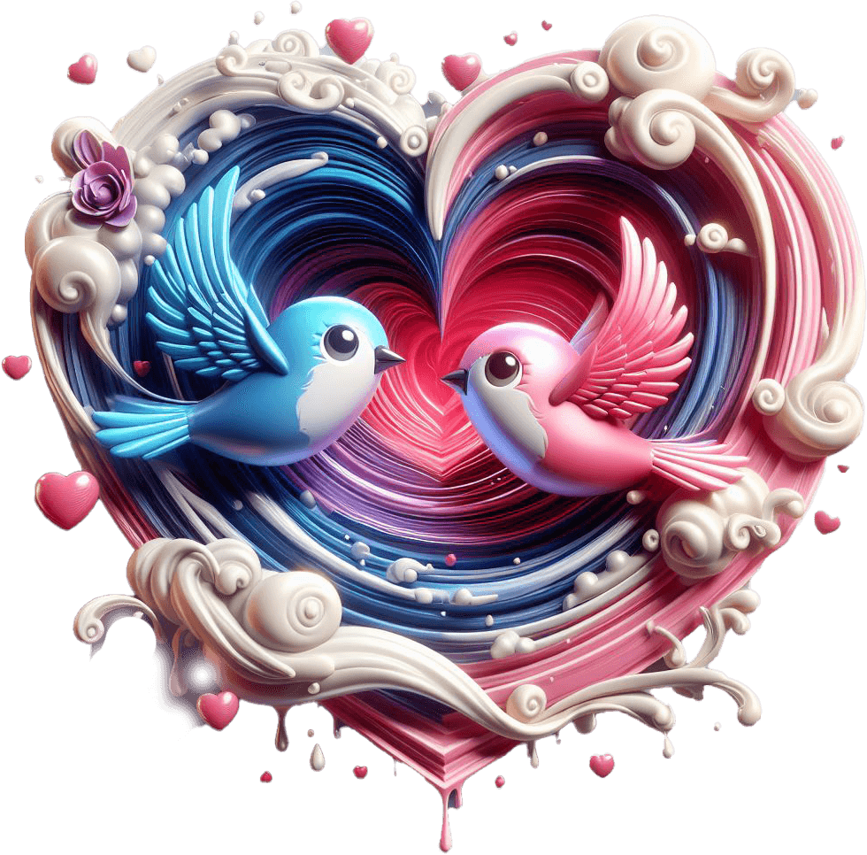 Heart Swirl Love Birds Valentine's Day Sticker 